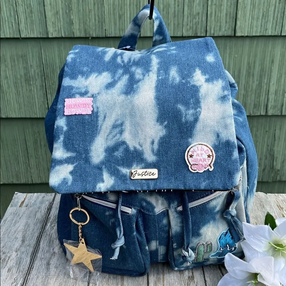 Justice Girls Denim Rucksack Backpack, Blue